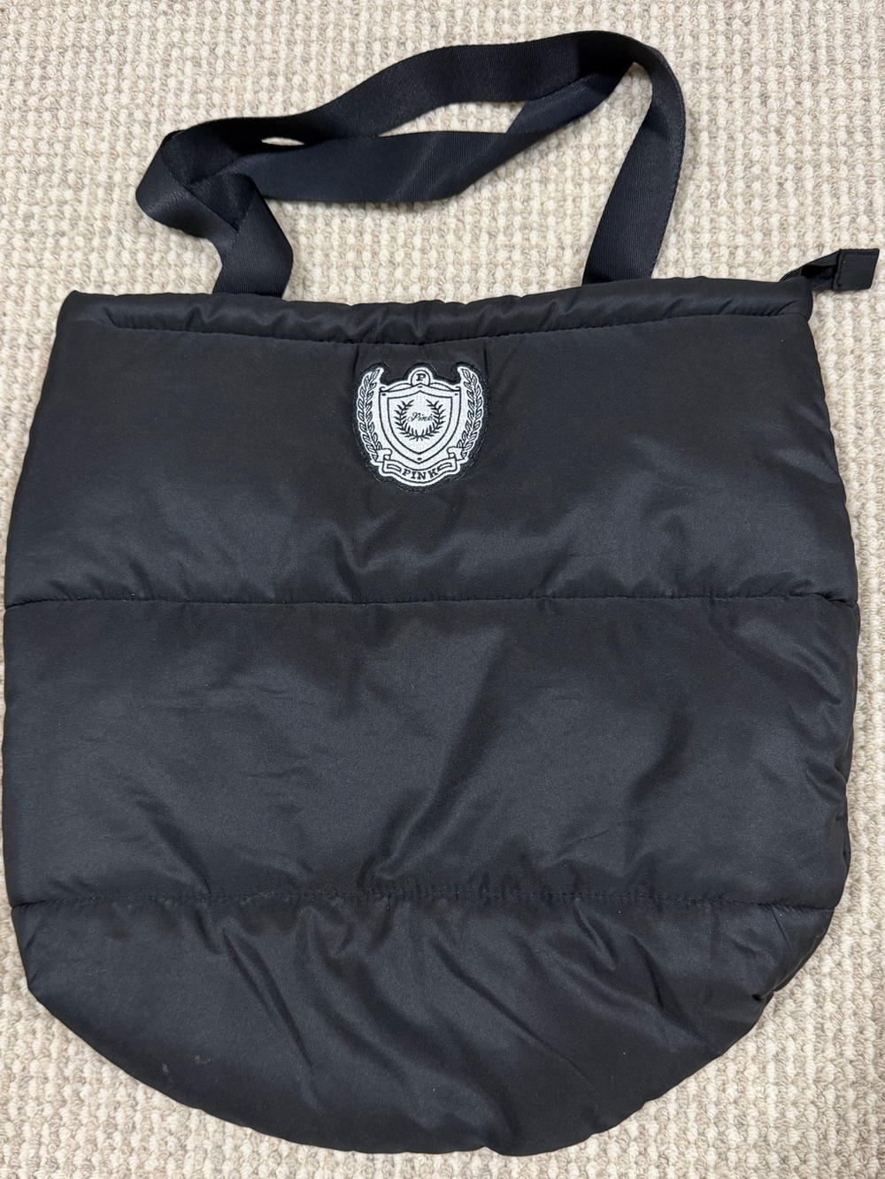 PINK Victoria’s Secret Quilted Puffer Tote Bag Zip Top Shoulder Strap Black NEW